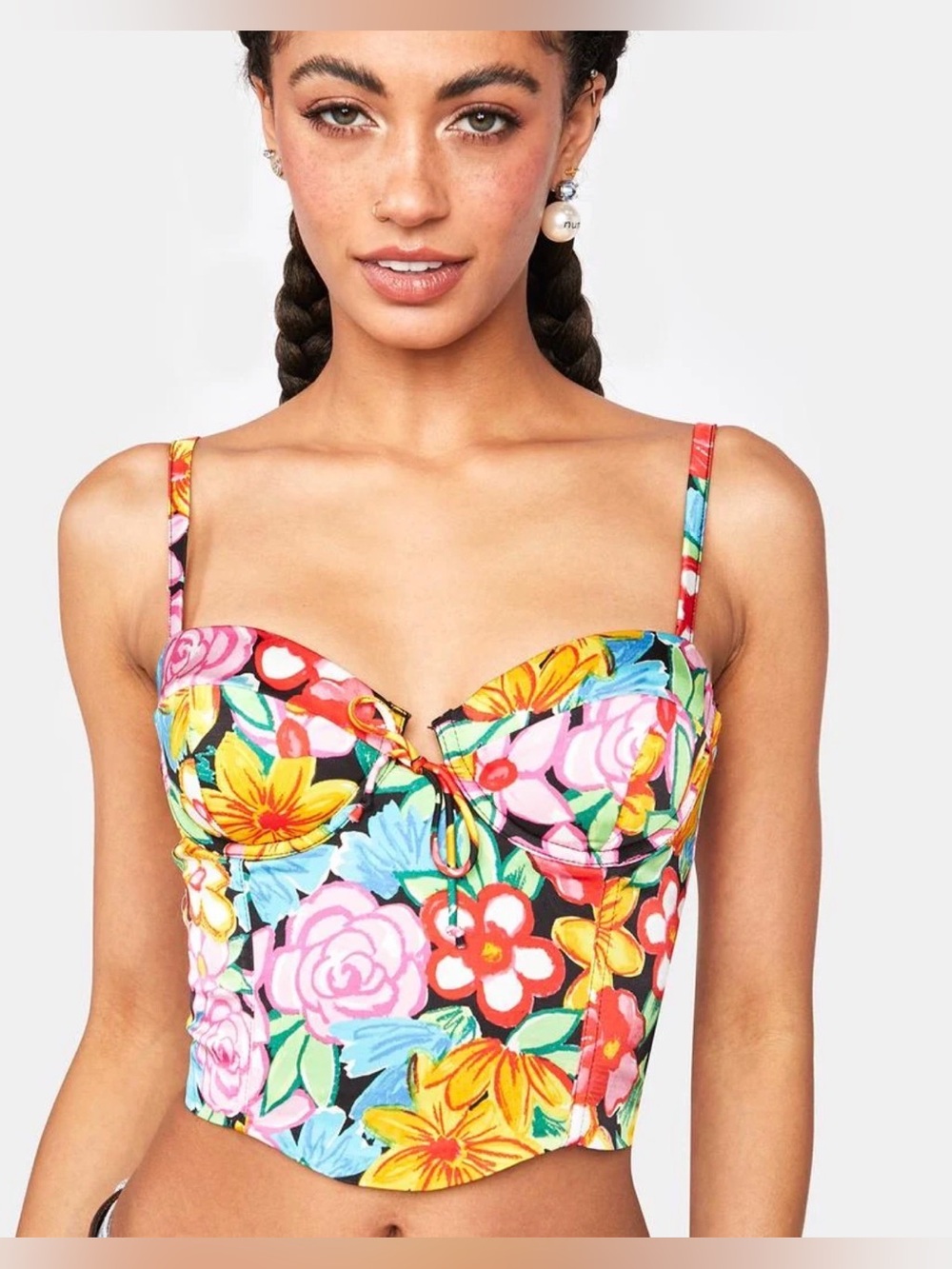 For Love & Lemons Mallory Floral Print Corset Top